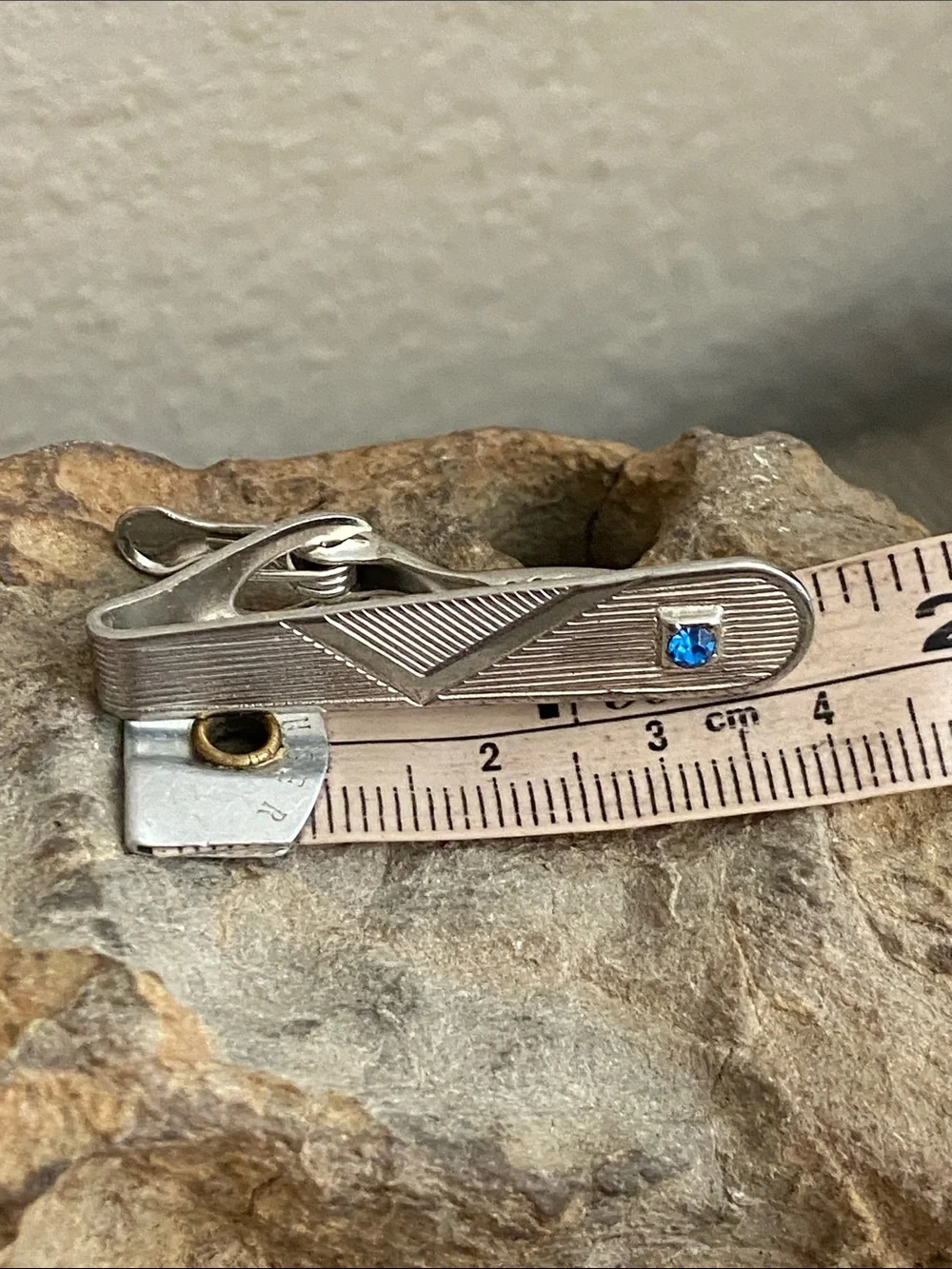 Vintage Silver Tone & Blue Crystal Tie Tack